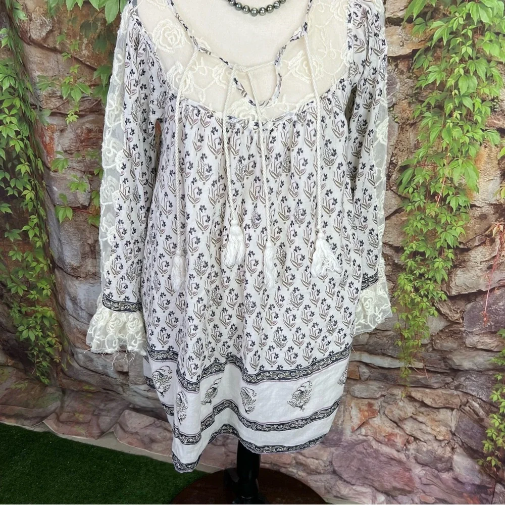 xs boho dress Beachy Boho Organic Cotton Bamboo Tie Front Dress, Flowy Spring Dress Short Sleeve Wrap Top Midi Jumper, Flowy Natural Fiber Summer XS-3X